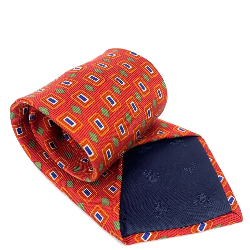 Brooks Brothers Makers Textured Tie Dark Orange Green White Blue Silk Necktie